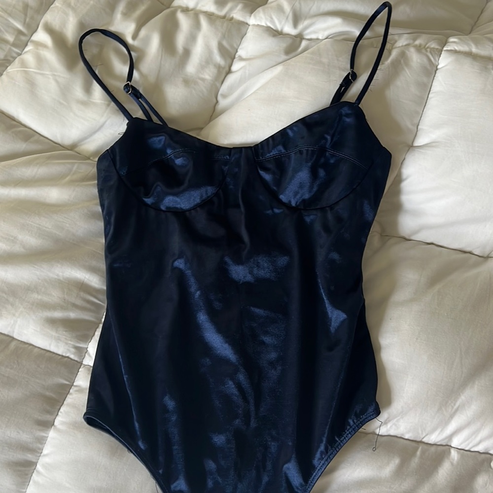 Navy silk body suit